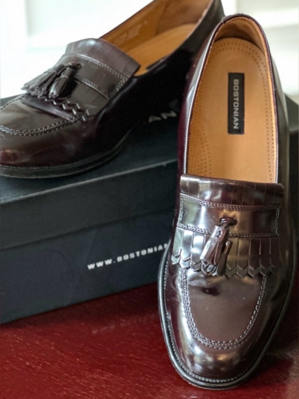 Bostonian Delta Tassel Loafers Men’s 12D Burgundy Leather Dress Shoes
